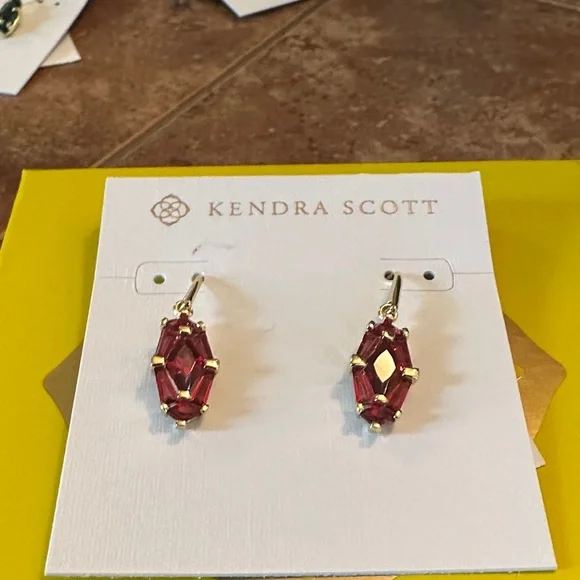 Kendra Scott Ruby Red Gold Earrings - Picture 2 of 3